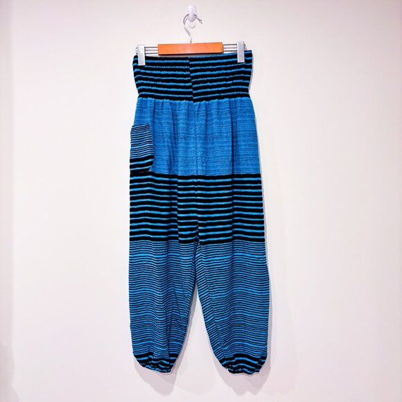 Lofbaz Pants - LOFBAZ Black & Blue Striped Harem Pants | Boho Lightweight Viscose | Large *